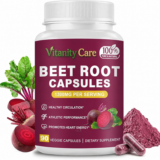 Beet Root Capsules 1300mg – Pure Beetroot Powder for Blood Pressure, Energy & Endurance | 90 Capsules